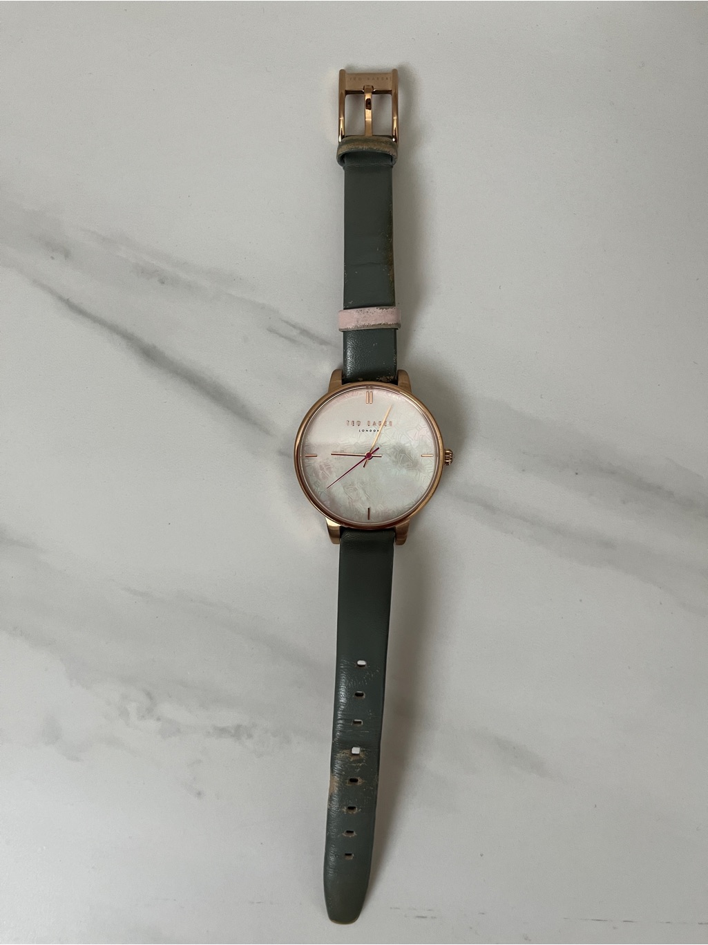 Ted Baker Rose Gold Watch With Dark Green Leather Strap
